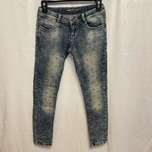 Deal Jeans Acid Wash Low Rise Skinny Jeans Size M 26 Floral Print Moto Style